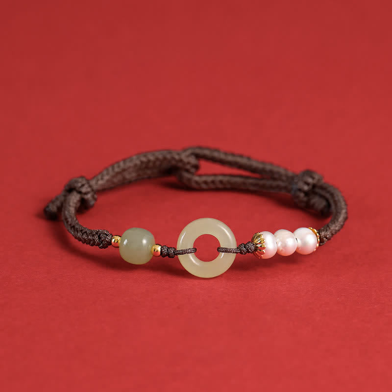 KarmaRipple's Authentic Hetian Jade Pearl Peace Buckle Fortune Bracelet p7