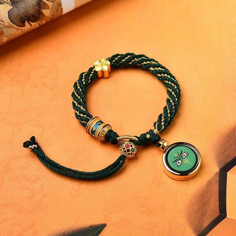 KarmaRipple's Tibet Handmade Five God Of Wealth Fortune Thangka Amulet Prayer Wheel Flower Talisman Weave String Bracelet p6
