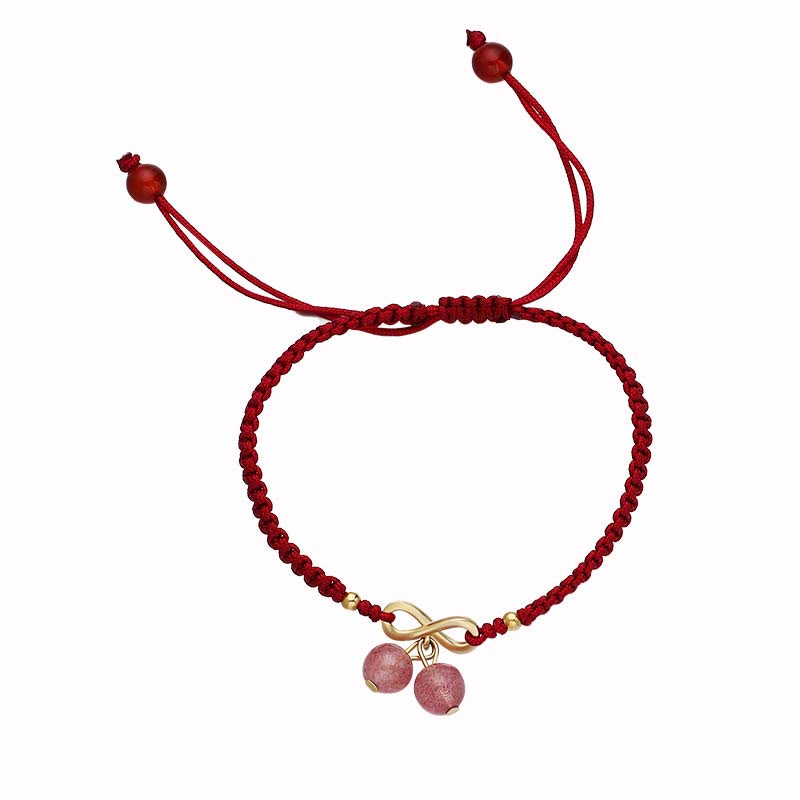KarmaRipple's Strawberry Quartz Gemstone Endless Weave Love Balancing Red String Weave Bracelet p9
