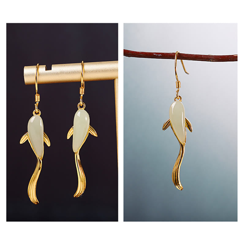 KarmaRipple's Fish Pattern Jade Fortune Dangle Drop Earrings p15