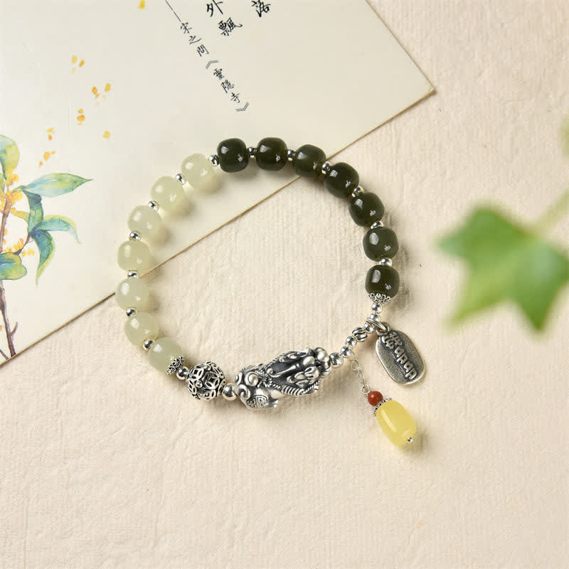 KarmaRipple's 925 Sterling Silver Authentic Hetian Jade Amber PiXiu Fortune Bracelet p4