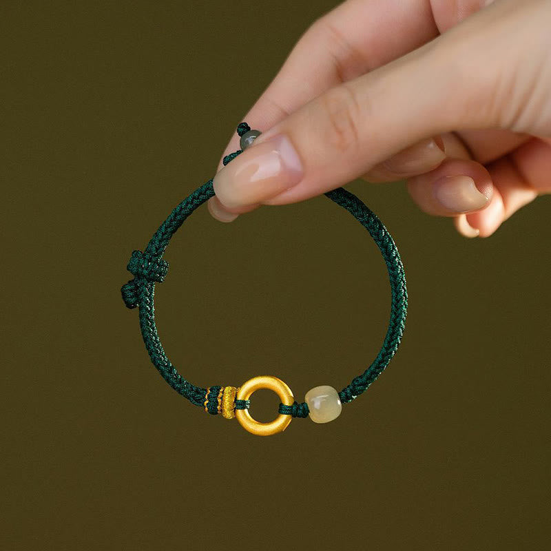 KarmaRipple's 999 Sterling Silver Peace Buckle Hetian Jade Bead Fortune Green Rope Woven Bracelet p8