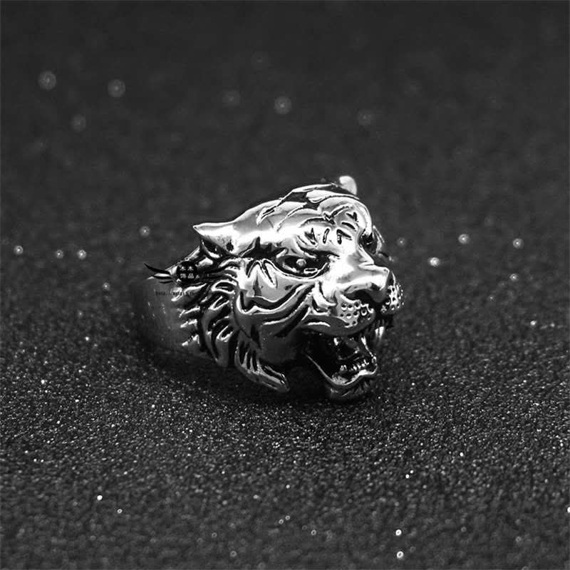 KarmaRipple's Men's Animal Tiger Head Titanium Steel Balance Calm Punk Rock Biker Ring p14