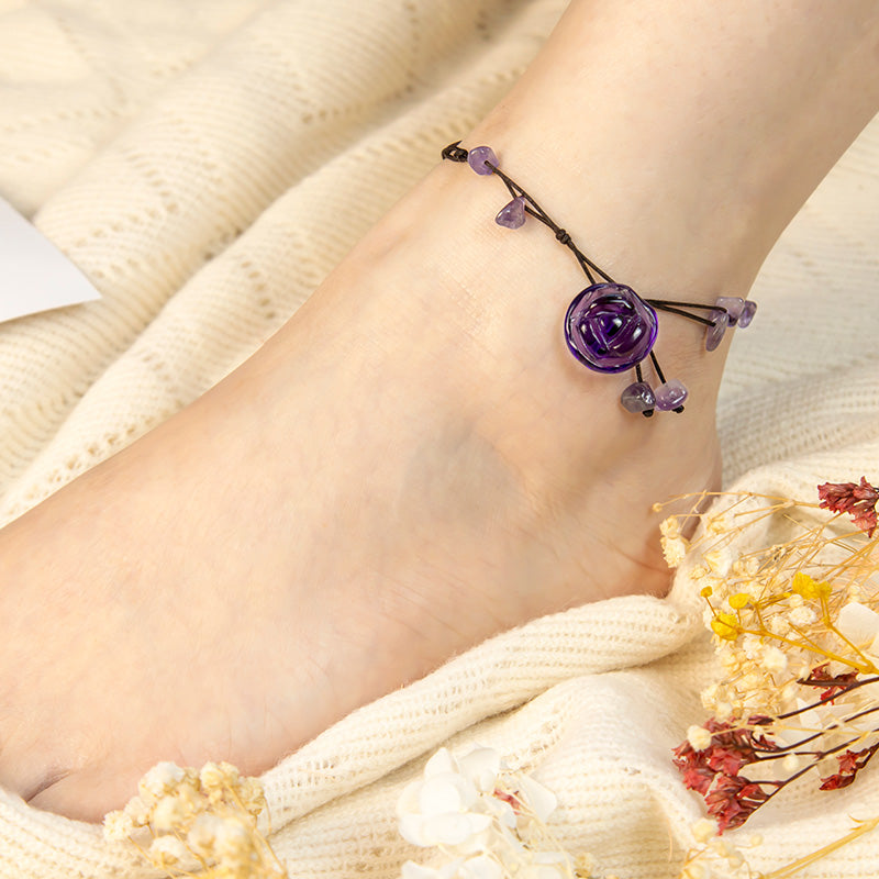KarmaRipple's Amethyst Pink Gemstone Green Aventurine Rose Inner Peace Balancing Anklet p6