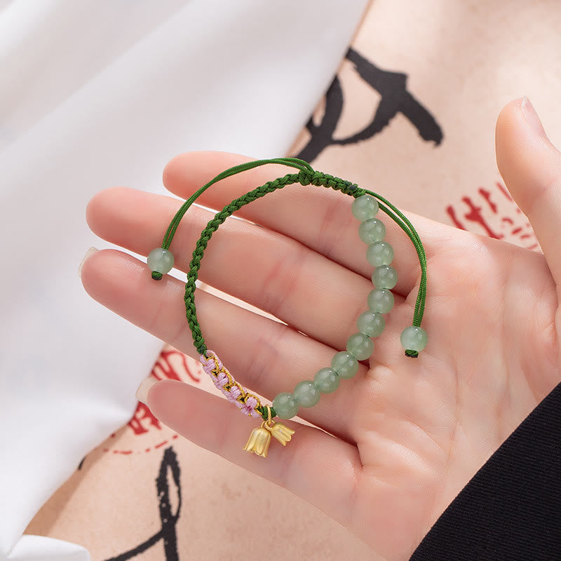 KarmaRipple's Handmade Jade Bead Lily of the Valley Talisman Fortune Woven Bracelet p4