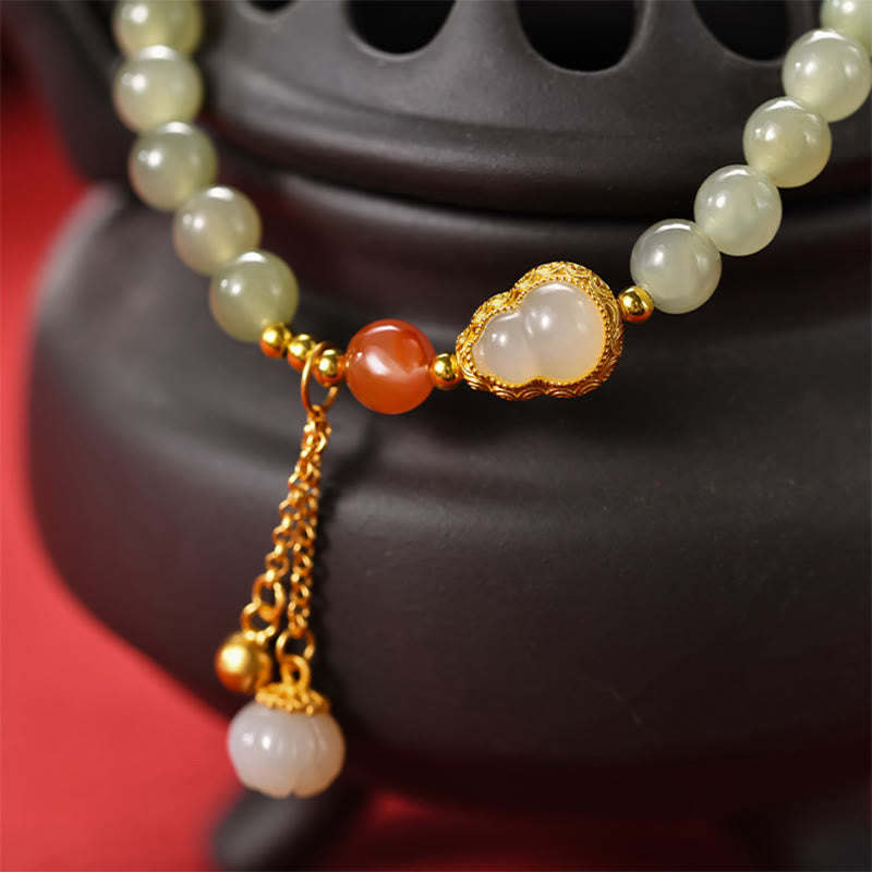 KarmaRipple's 925 Sterling Silver Hetian Jade Gourd Lotus Abundance Fortune Bracelet p3