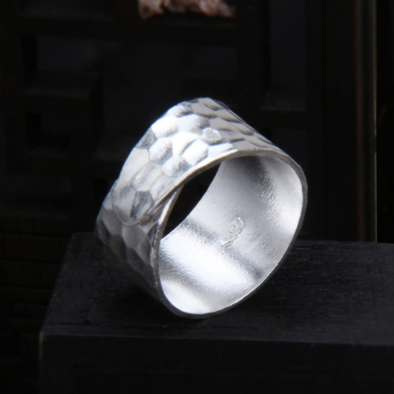 KarmaRipple's Tibetan 990 Sterling Silver Handmade Rustic Hammered Pattern Ring p4