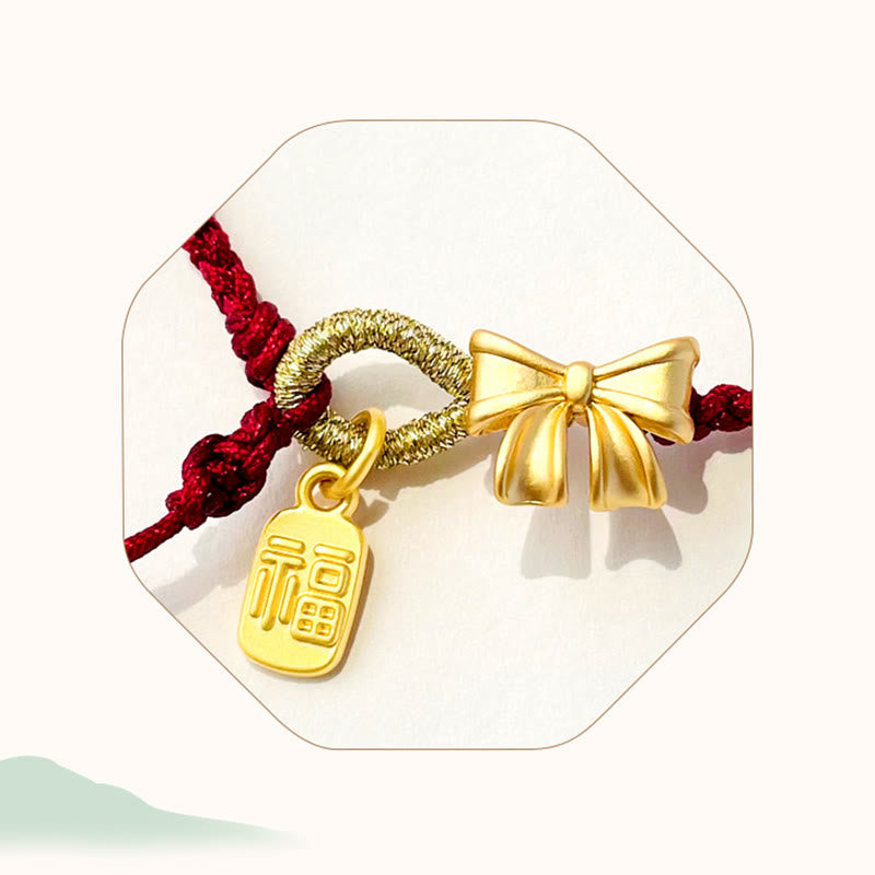 KarmaRipple's Handmade Peach Blossom Rosette Bow Weave Fu Character Talisman Fortune Fortune Red Rope Bracelet p7