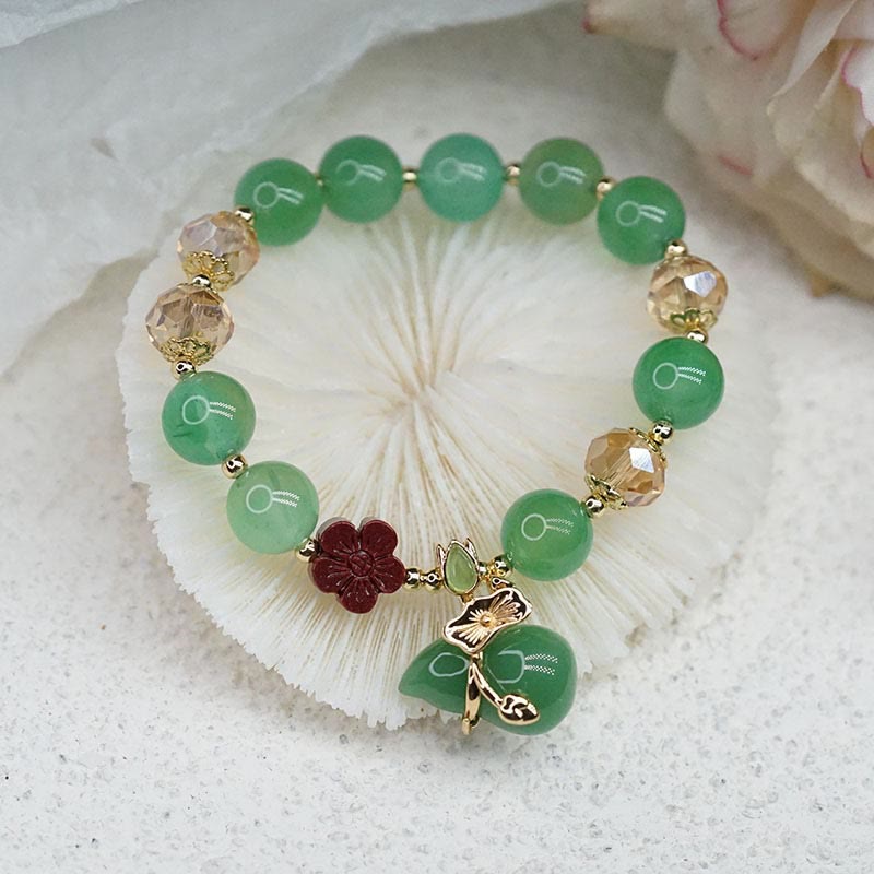 KarmaRipple's Authentic Red Agate Green Agate Gourd Cinnabar Flower Beadwork Confidence Bracelet p6