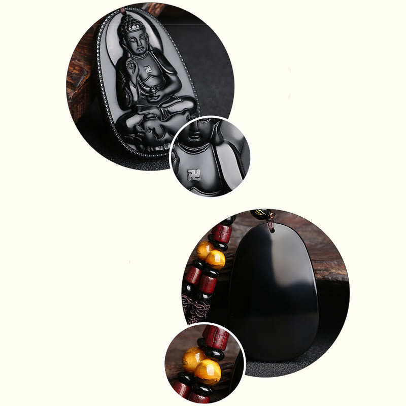 KarmaRipple's Chinese Zodiac Natal Buddha Authentic Black Obsidian Purification Pendant Necklace p16