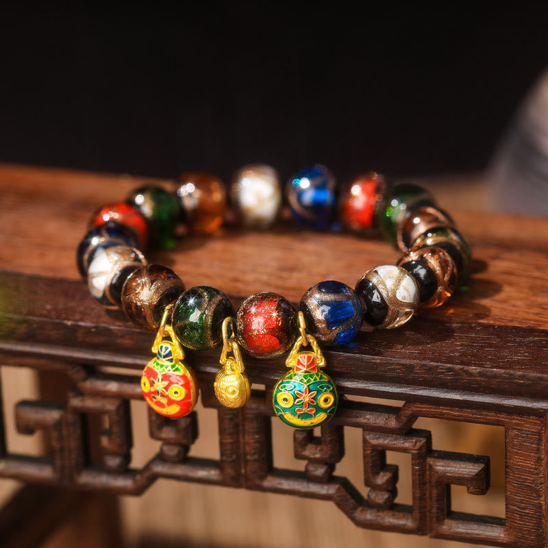 KarmaRipple's Five Elements Gold Swallowing Beast Family Talisman Liuli Glass Bead Fortune Bracelet p21