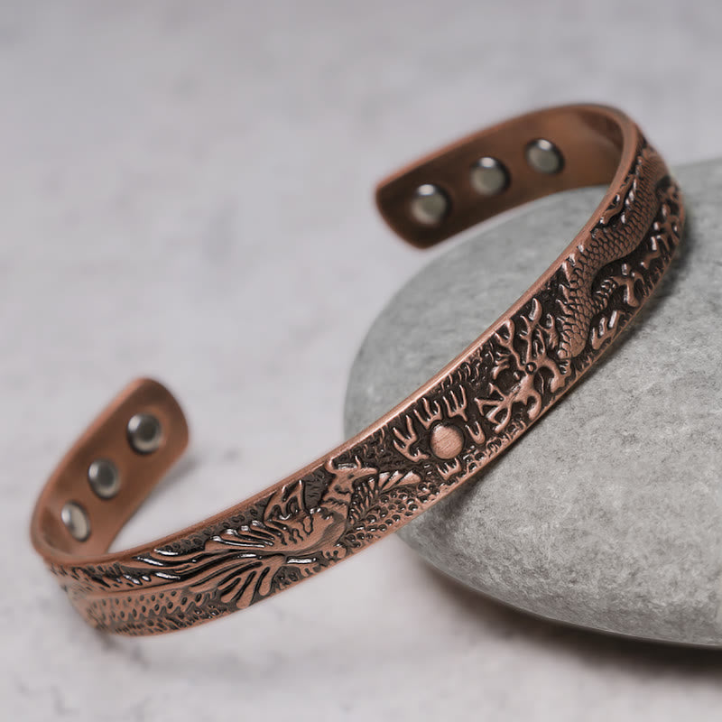 KarmaRipple's Dragon Phoenix Magnetic Solid Bronze Cuff Bracelet Bangle p4