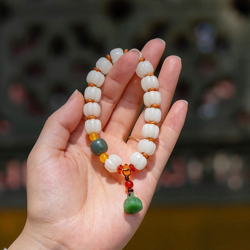 KarmaRipple's Authentic Bodhi Seed Red Agate Bodhi Calm Balance Engraved Pumpkin Bead Lotus Bracelet p6
