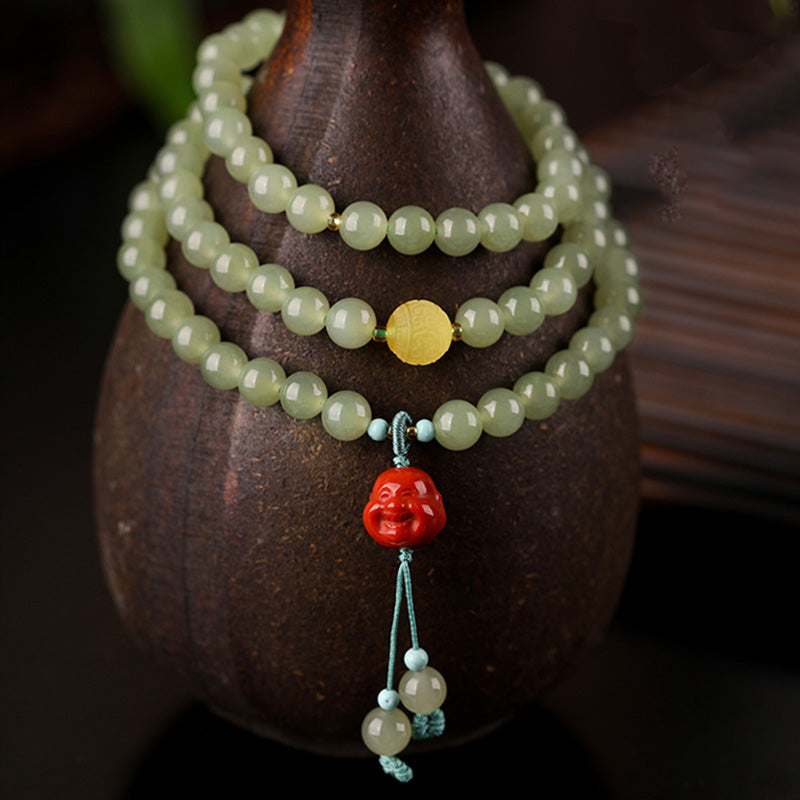 KarmaRipple's Jade Red Agate Amber Laughing Buddha Prosperity Bracelet p4