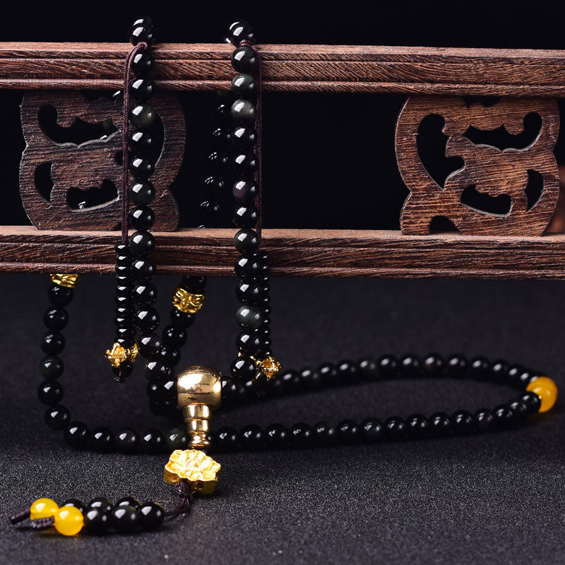 KarmaRipple's 108 Beadwork Authentic Black Obsidian Lotus Fulfilment Mala Bracelet p5