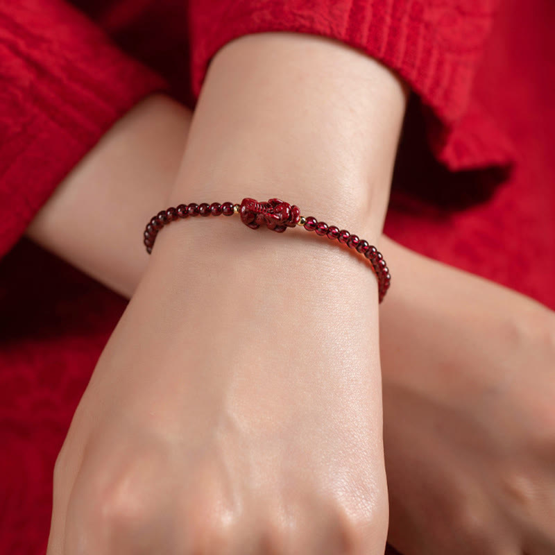KarmaRipple's Garnet Cinnabar PiXiu Blessing Calm String Bracelet p9