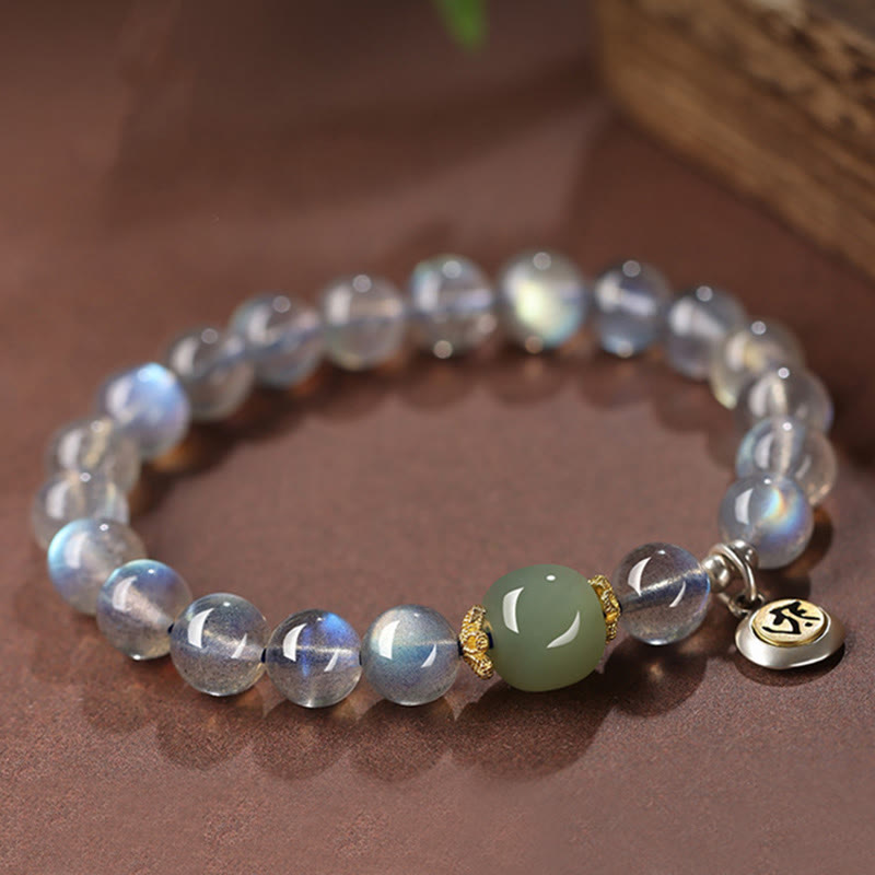 KarmaRipple's Chinese Zodiac Natal Buddha 925 Sterling Silver Authentic Moonstone Hetian Jade Positive Bracelet p3