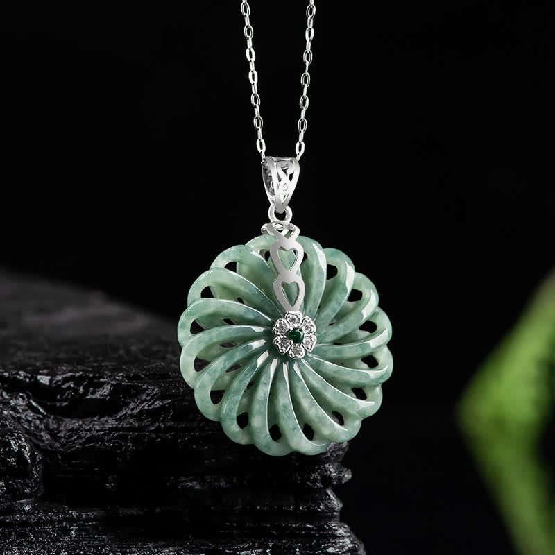 KarmaRipple's 925 Sterling Silver Authentic Round Jade Peace Buckle Abundance Pendant Necklace p2