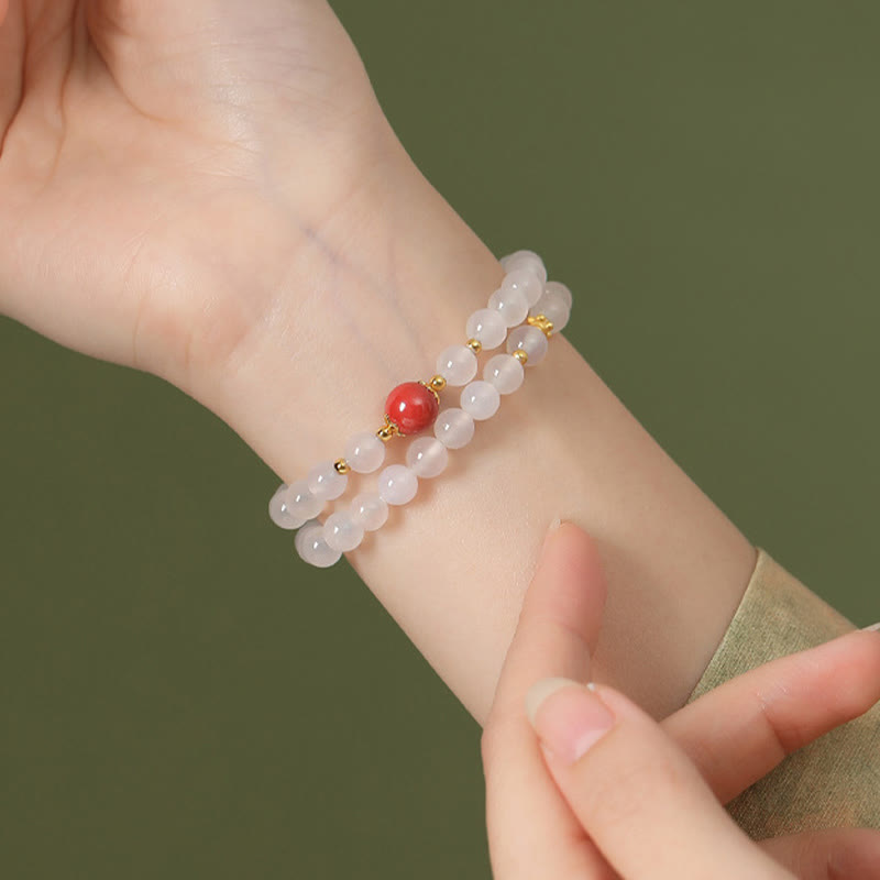 KarmaRipple's 925 Sterling Silver Authentic Ivory Agate Cinnabar Double Wrap Protection Bracelet p6