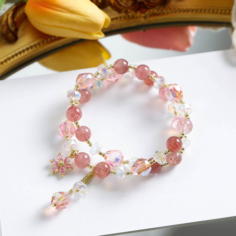 KarmaRipple's Strawberry Quartz Zircon Flower Balancing Double Wrap Bracelet p6
