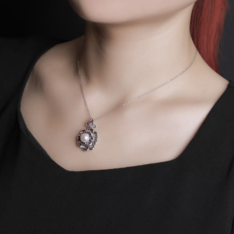 KarmaRipple's 999 Sterling Silver Peony Flower Pearl Balancing Pendant Necklace p5