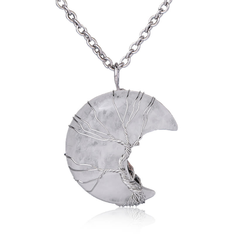 KarmaRipple's Authentic Quartz Gemstone Moon Tree Of Life Balancing Energy Pendant Necklace p4