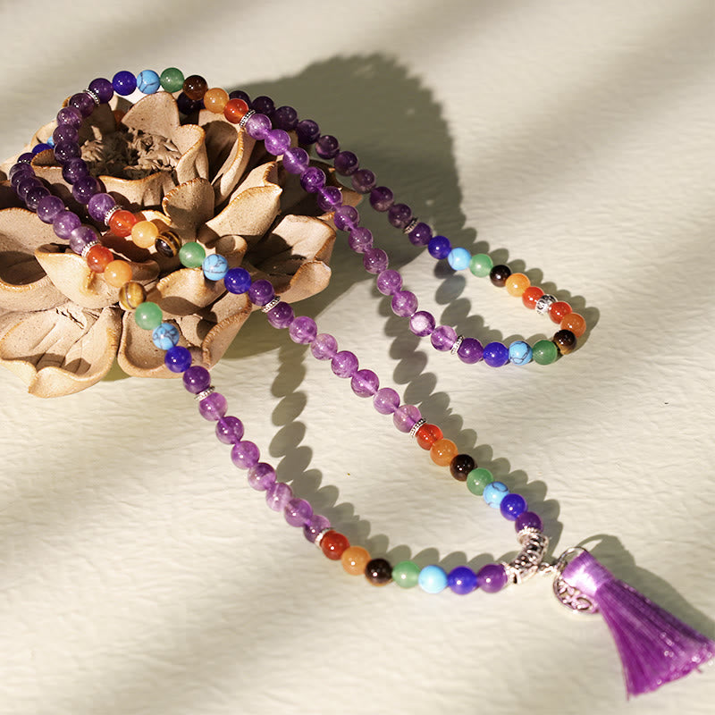 KarmaRipple's Balancing Gemstone Mala Prayer Beadwork 108 Meditation Balancing Multilayer Bracelet Pendant p5