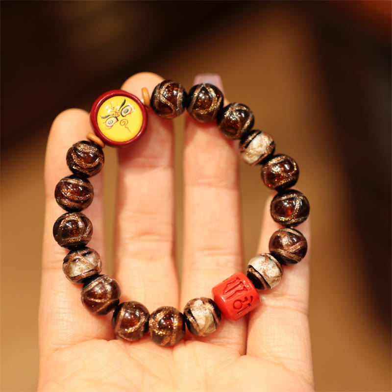 KarmaRipple's Tibetan Gold Swallowing Beast Family Five God Of Wealth Thangka Fortune Bead Bracelet p20