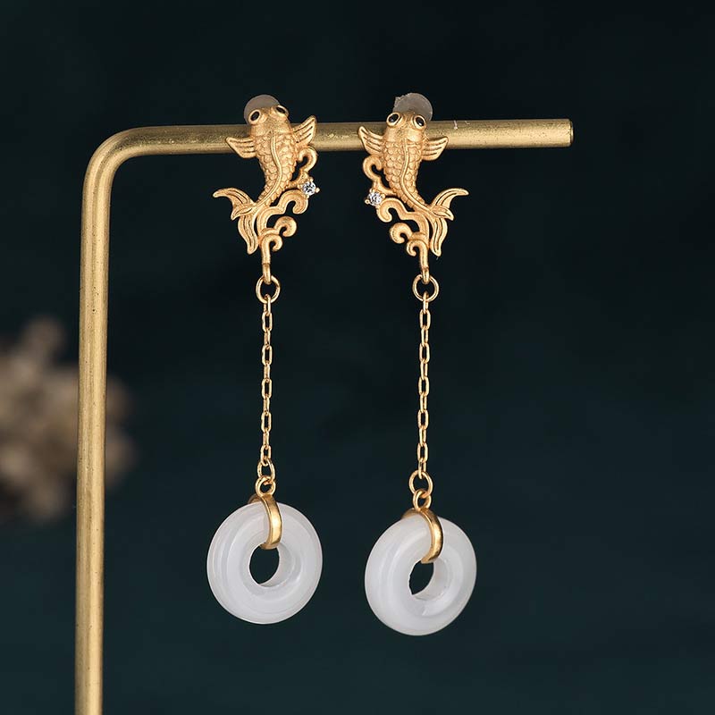 KarmaRipple's FengShui Koi Ivory Jade Fortune Earrings p2