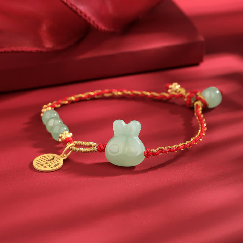 KarmaRipple's 925 Sterling Silver Year of the Rabbit Hetian Jade Happiness Fortune Red String Bracelet p7