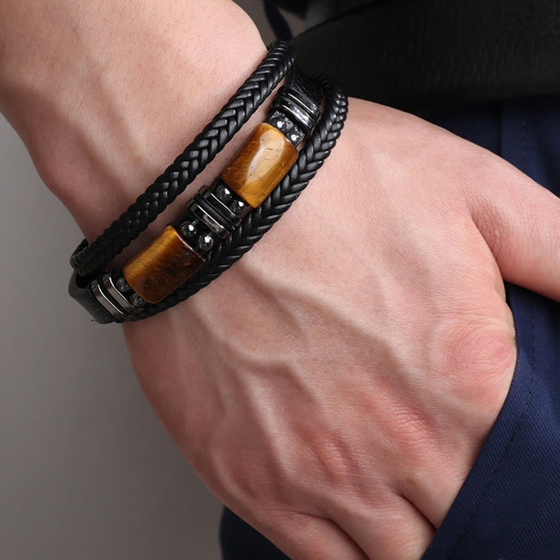 KarmaRipple's Tiger Eye Power Magnetic Buckle Multilayered Leather Bracelet p7