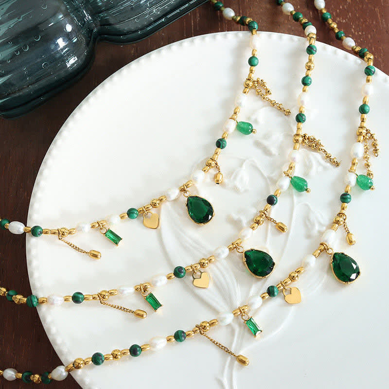 KarmaRipple's Pearl Bead Zircon Turquoise Calm Pendant Necklace p6