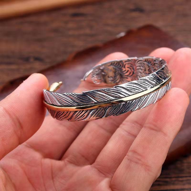 KarmaRipple's Feather Pattern Carved Fortune Wealth Cuff Bracelet Bangle p10