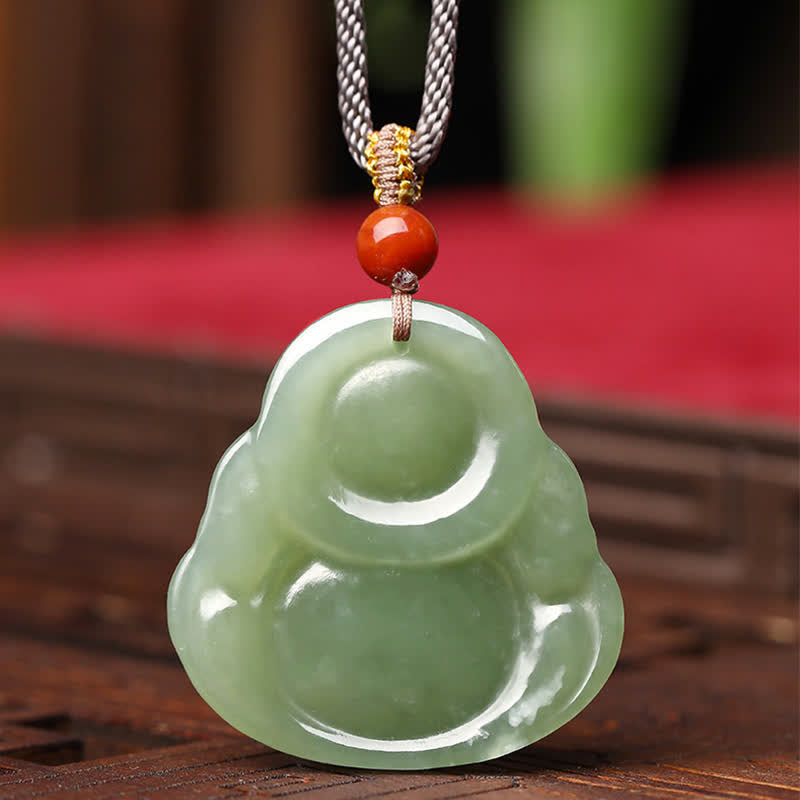 KarmaRipple's Laughing Buddha Hetian Jade Abundance Pendant String Necklace p7