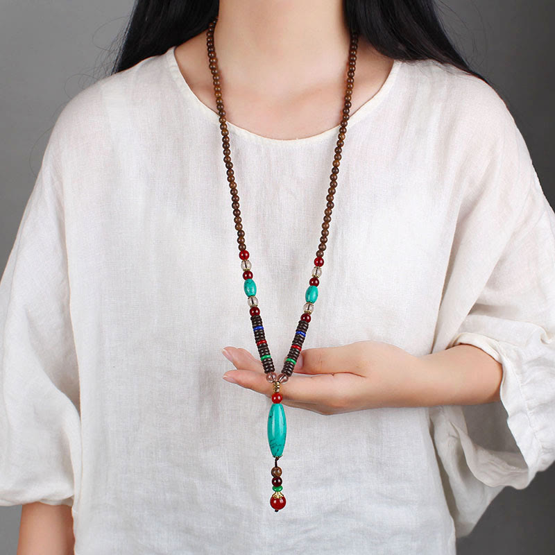 KarmaRipple's Wenge Wood Turquoise Stone Protection Calm Pendant Necklace p6