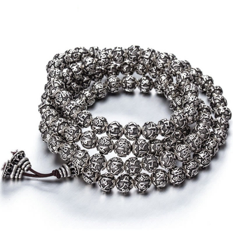 KarmaRipple's Tibetan Om Mani Padme Hum Carved Alloy Beadwork Amulet Bracelet ( p26