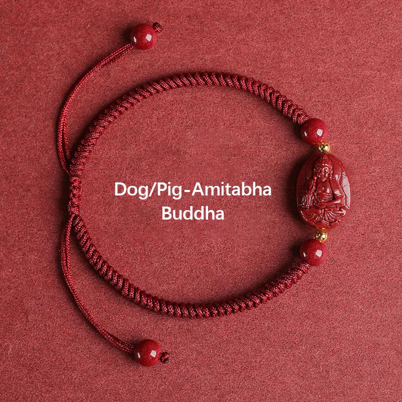 KarmaRipple's Chinese Zodiac Natal Buddha Cinnabar Keep Away Evil Spirits Rope Bracelet ( p8