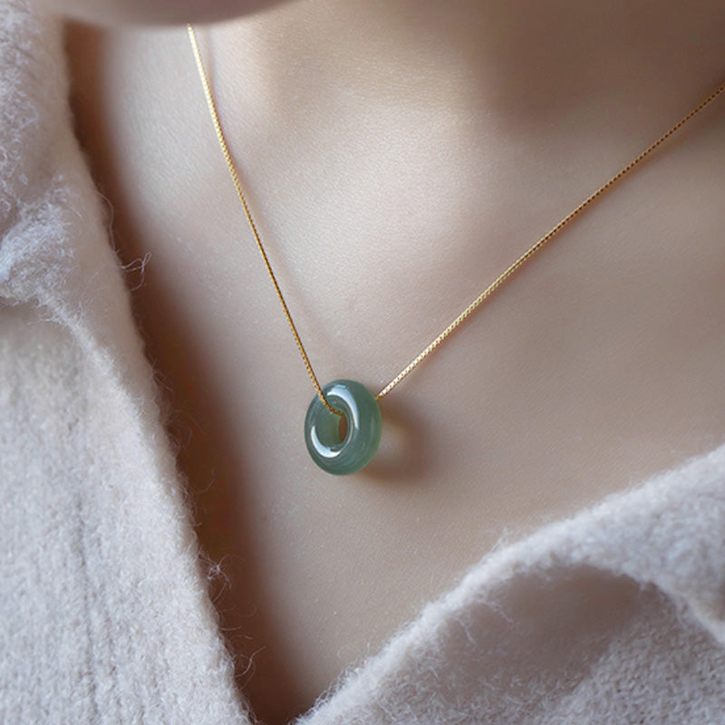 KarmaRipple's Authentic Round Jade Peace Buckle Fortune Abundance Pendant Necklace p18