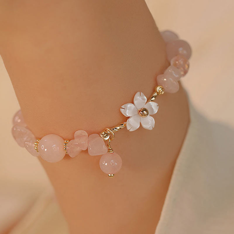 KarmaRipple's 14k Gold Plated Authentic Pink Gemstone Flower Love Bracelet p2