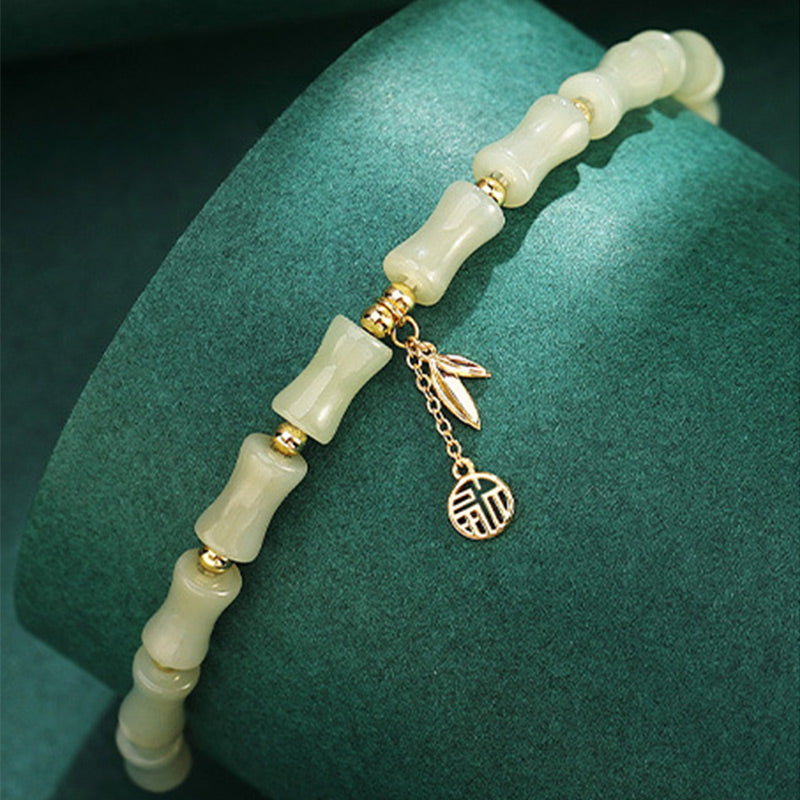 KarmaRipple's 925 Sterling Silver Hetian Jade Bamboo Fu Character Prosperity Pendant Necklace Bracelet p2