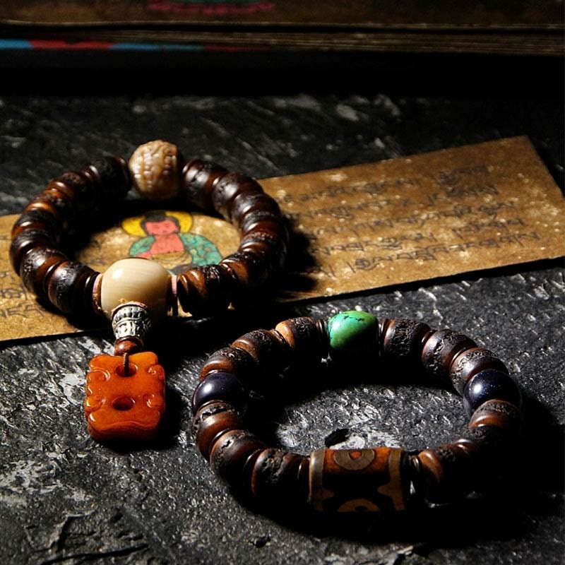 KarmaRipple's Tibetan Yak Bone Dzi Bead Turquoise Keep Away Evil Spirits Bracelet p23