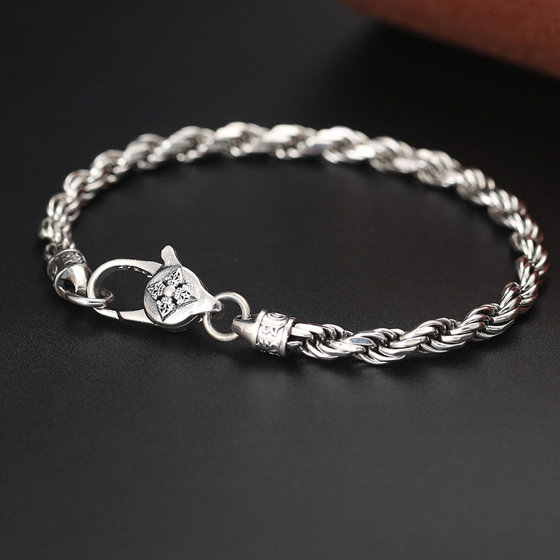 KarmaRipple's 925 Sterling Silver Tibet Om Mani Padme Hum Double Dorje Vajra Twisted Design Peace Love Bracelet p1