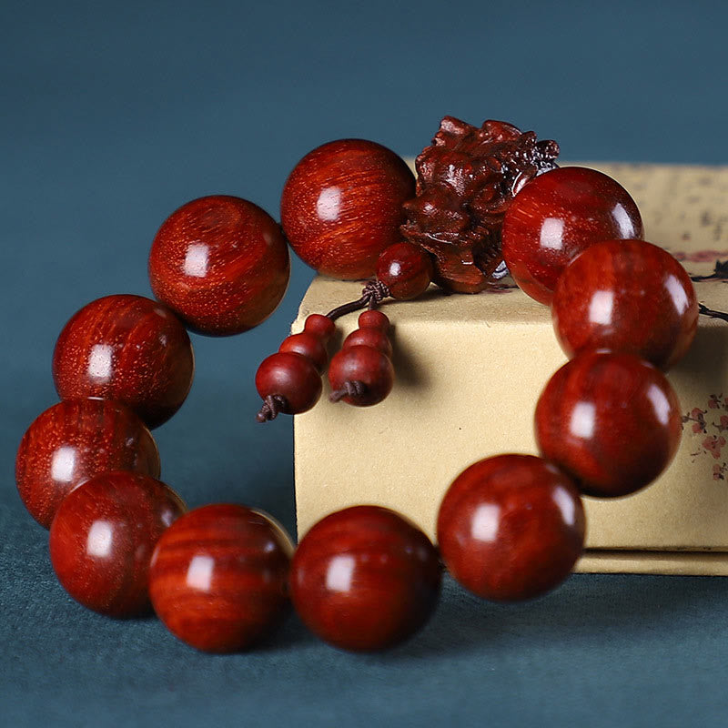 KarmaRipple's Rosewood Green Sandalwood Small Leaf Red Sandalwood Agarwood Dragon Carved Protection Bracelet p5