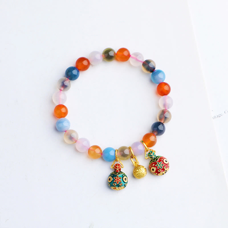 KarmaRipple's Colorful Candy Agate Gold Swallowing Beast Family Peach Balance Talisman Bracelet p1