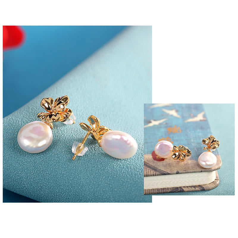 KarmaRipple's 925 Sterling Silver Authentic Baroque Pearl Flower Balancing Drop Earrings p6