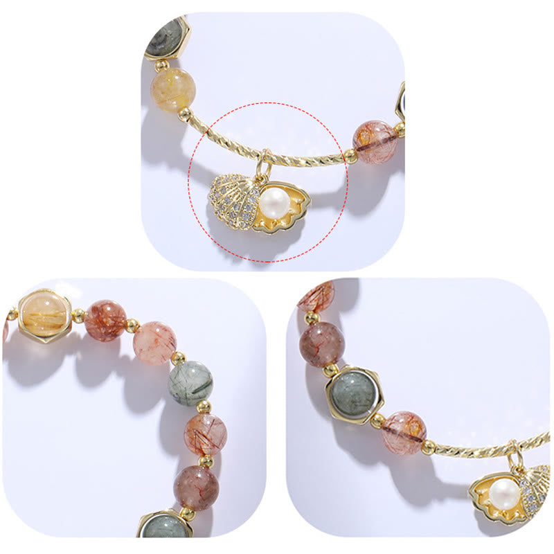 KarmaRipple's Authentic Colorful Rutilated Quartz Shell Protection Bead Bracelet p9