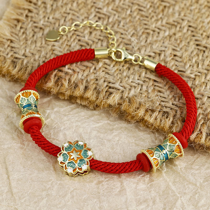 KarmaRipple's Dunhuang 925 Sterling Silver Lotus Drum New Beginning Red Rope Bracelet p3