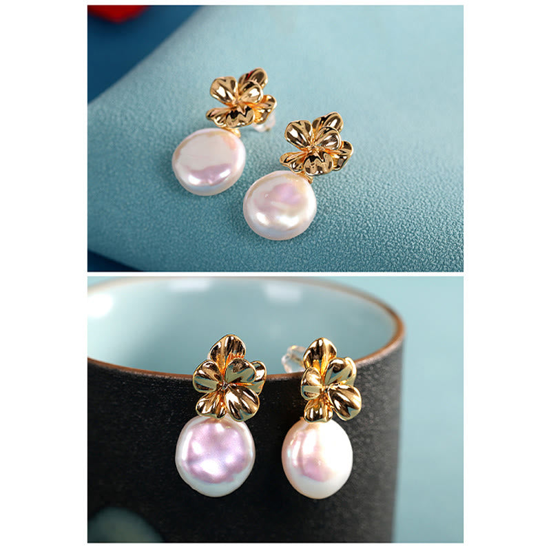 KarmaRipple's 925 Sterling Silver Authentic Baroque Pearl Flower Balancing Drop Earrings p7