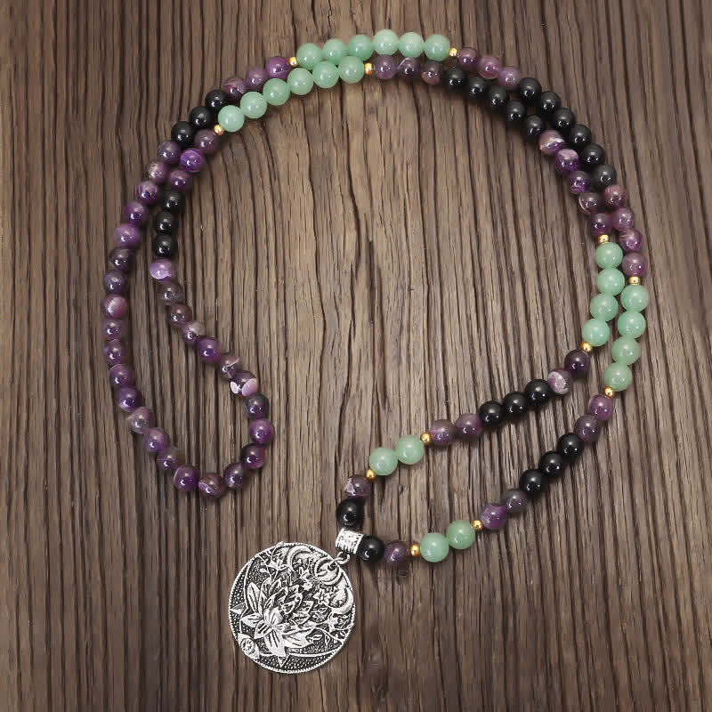 KarmaRipple's 108 Mala Beadwork Amethyst Green Aventurine Lotus Meditation Bracelet p10