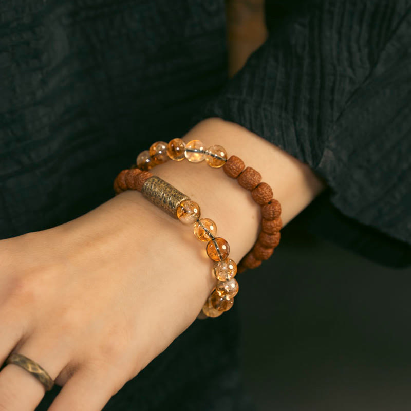 KarmaRipple's Authentic Citrine Gemstone Rudraksha Bodhi Seed Brass Bead Prosperity Double Wrap Bracelet p4